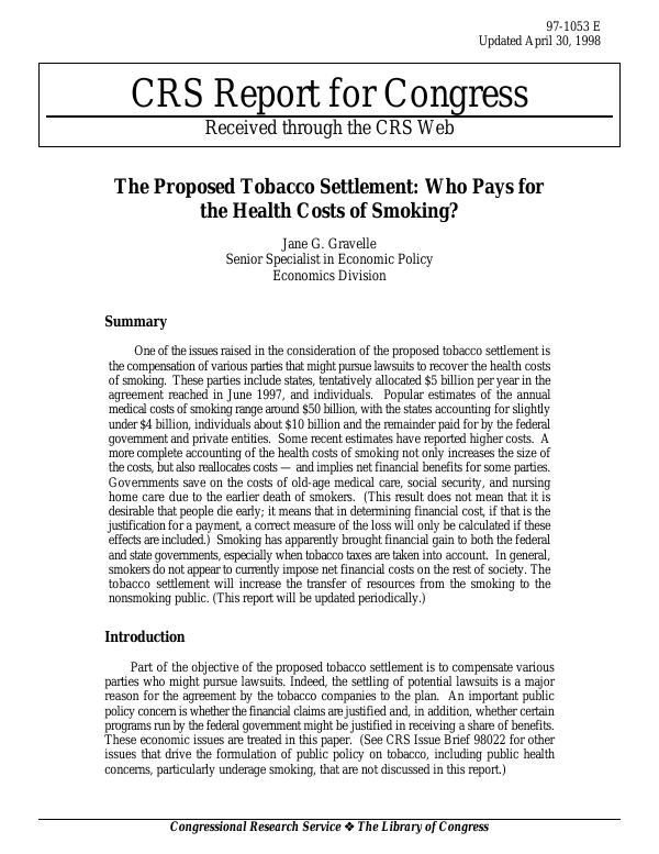 ARTICLE - 1998 Master Settlement Agreement With Big Tobacco And Its Implications For The Nicotine Vaping Industry