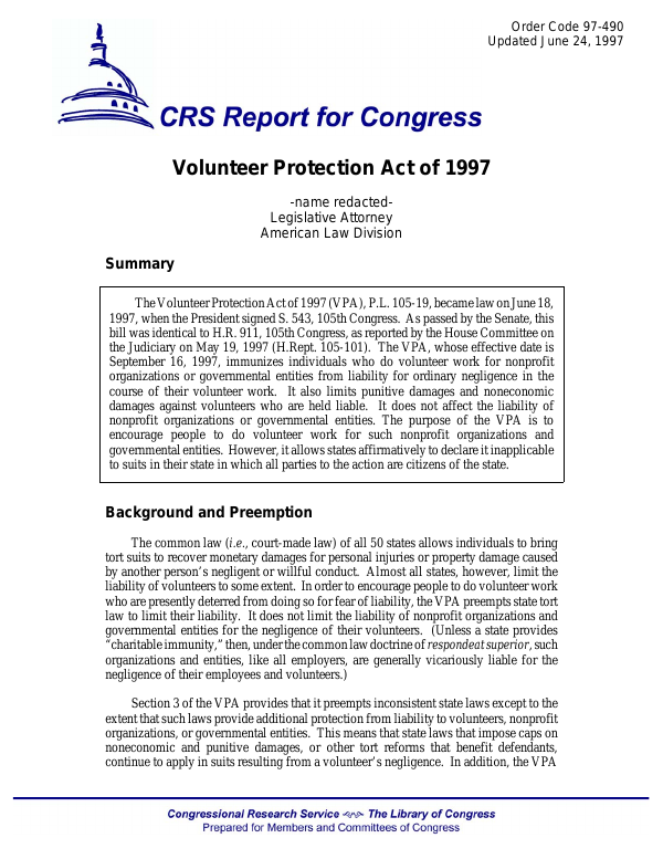 Volunteer Protection Act of 1997