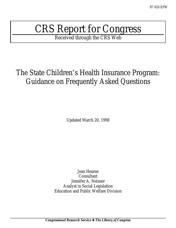 The State Children's Health Insurance Program Guidance on Frequently
