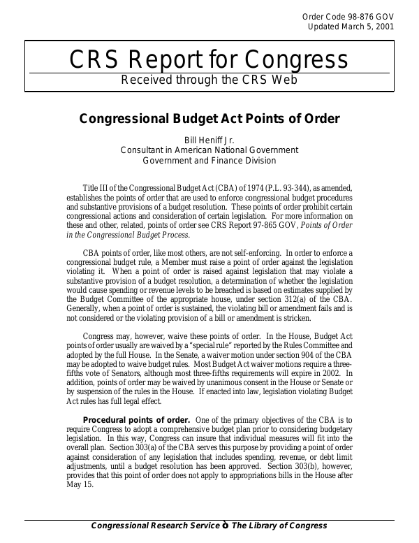 Congressional Budget Act Points of Order - EveryCRSReport.com