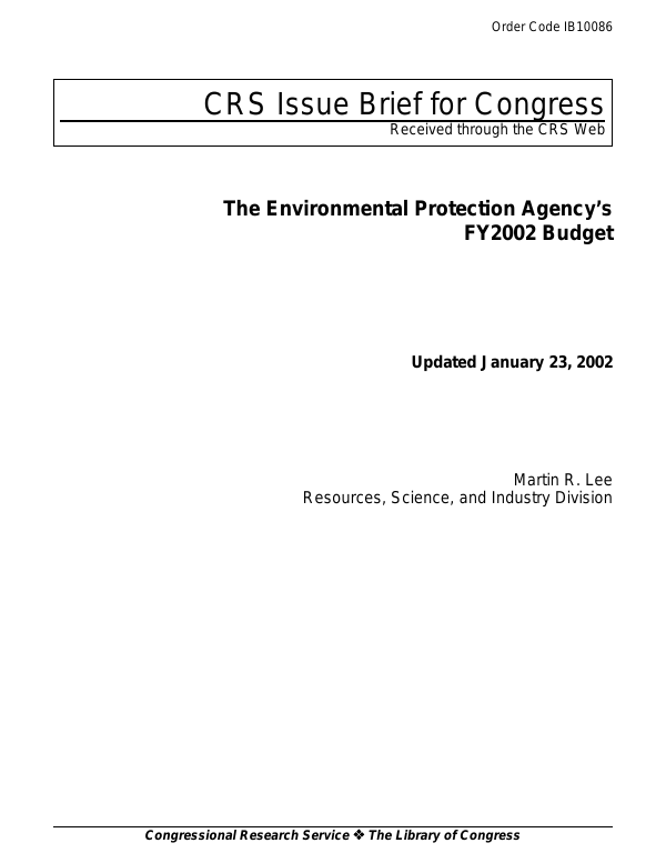 The Environmental Protection Agency's FY2002 Budget