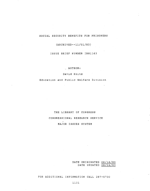 Social Security Benefits for Prisoners