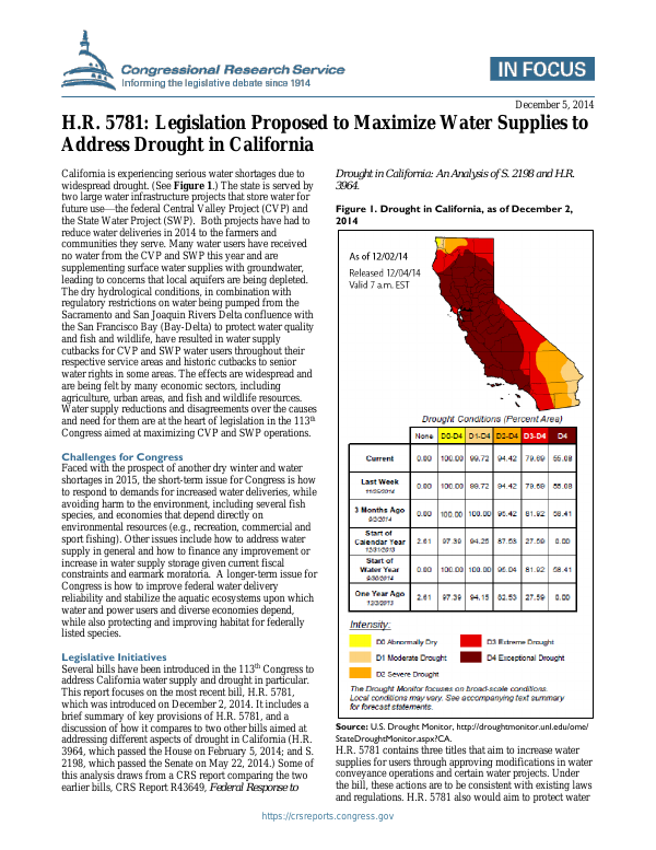 H.R. 5781 Legislation Proposed to Maximize Water Supplies to Address Drought in California
