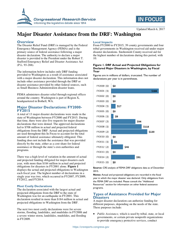 Major Disaster Assistance from the DRF: Washington - EveryCRSReport.com