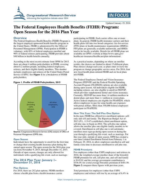 The Federal Employees Health Benefits Fehb Program Open Season For The 2016 Plan Year Everycrsreport Com