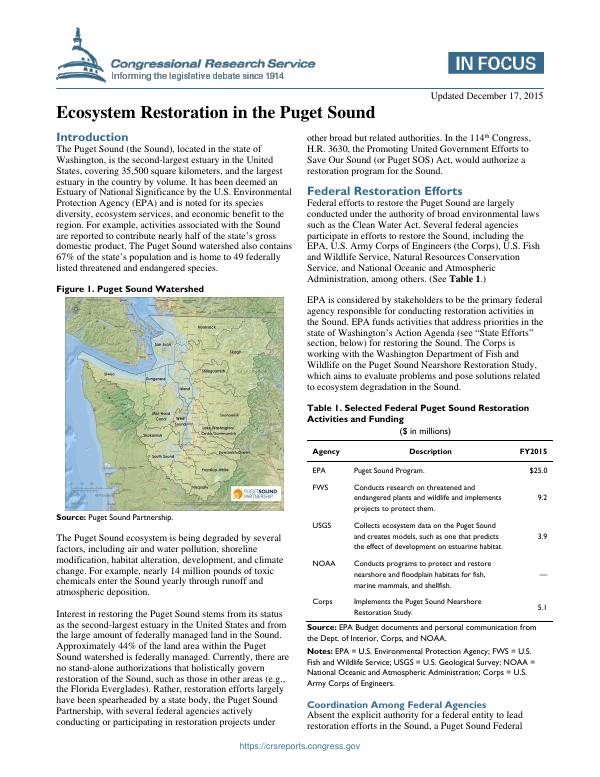 Ecosystem Restoration in the Puget Sound - EveryCRSReport.com