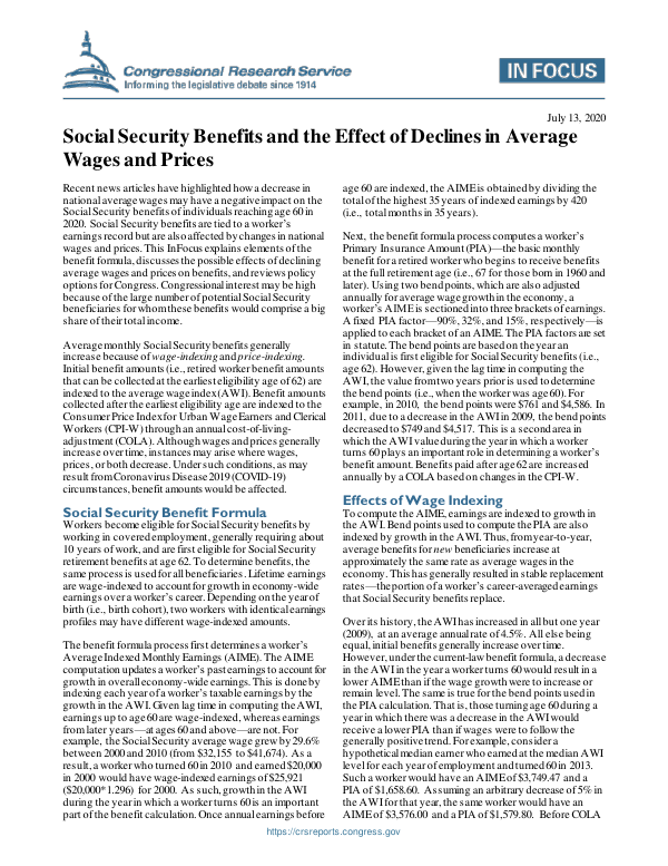 Social Security Benefits and the Effect of Declines in Average Wages ...