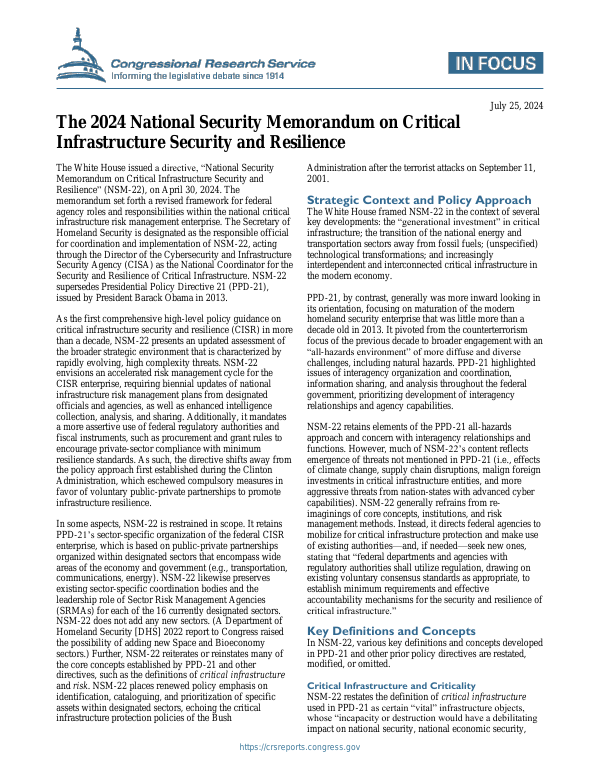 The 2024 National Security Memorandum on Critical Infrastructure ...