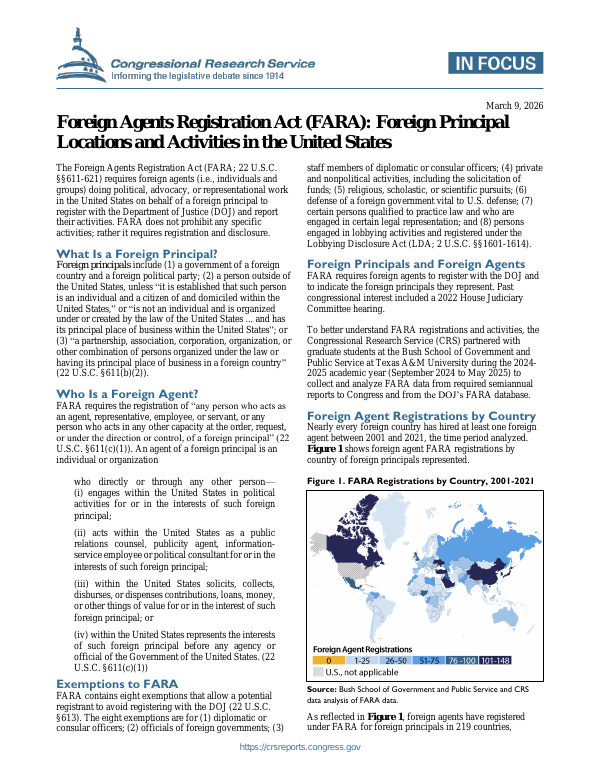 Foreign Agents Registration Act (FARA): Foreign Principal Locations and ...