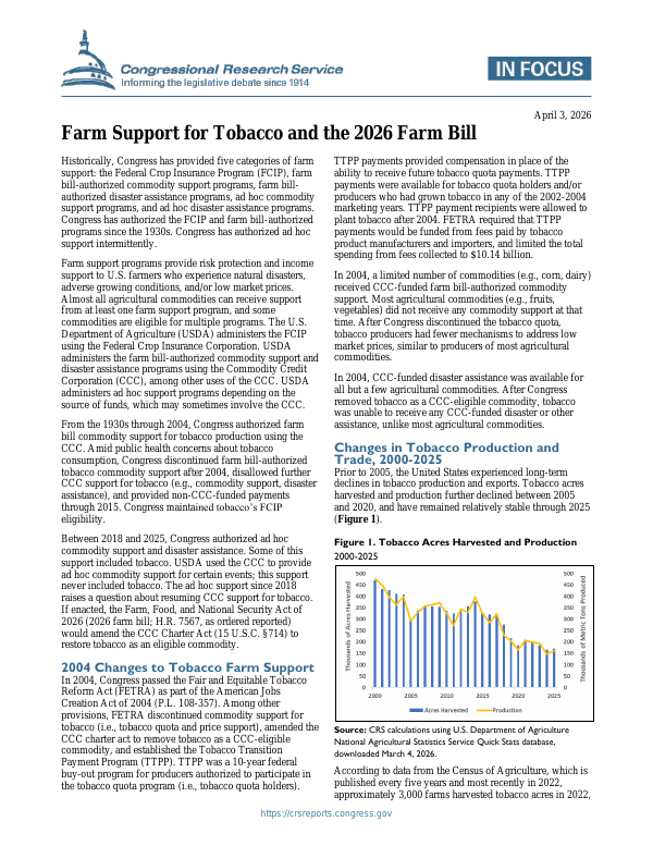 Farm Support for Tobacco and the 2026 Farm Bill