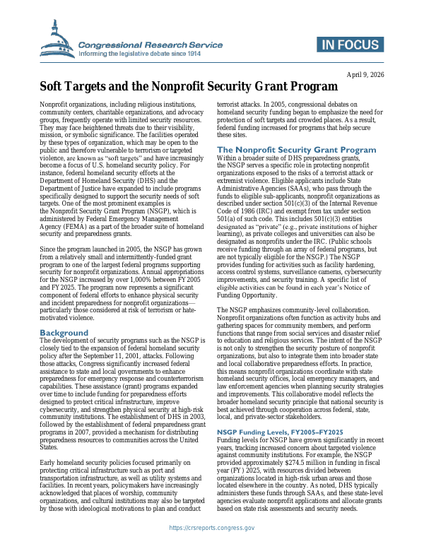 Soft Targets and the Nonprofit Security Grant Program - EveryCRSReport.com
