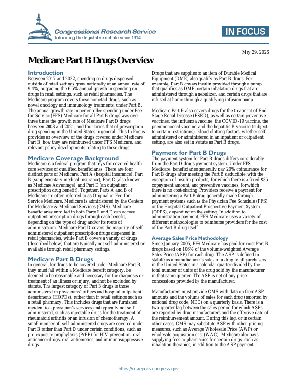 Medicare Overview.pdf Medicare Part B Drugs Overview - EveryCRSReport.com