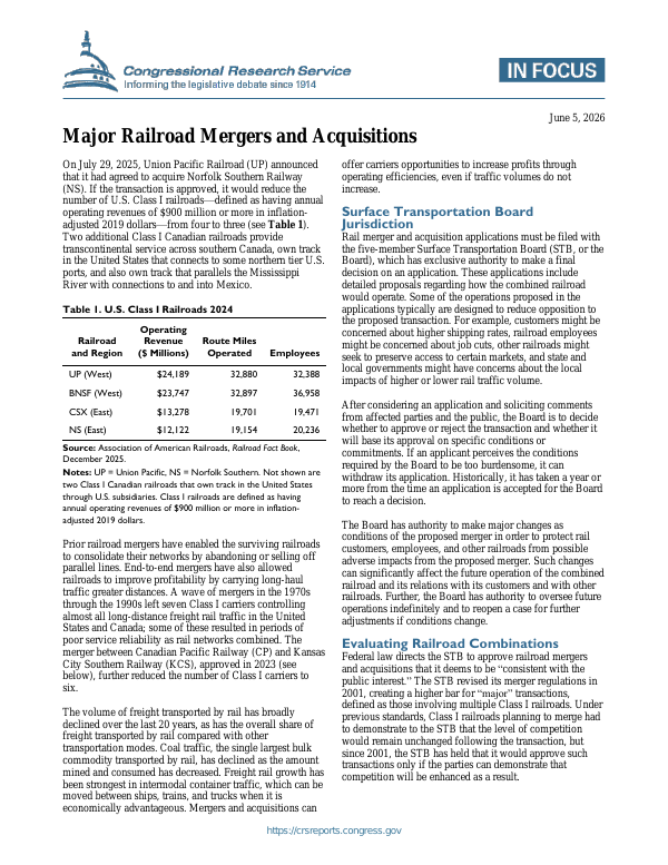 Major Railroad Mergers and Acquisitions - EveryCRSReport.com