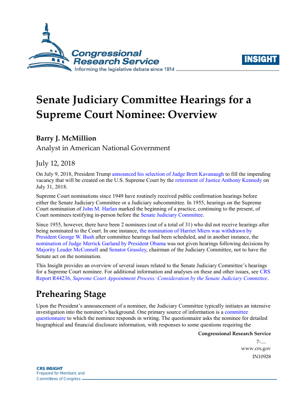 Senate Judiciary Committee Hearings for a Supreme Court Nominee