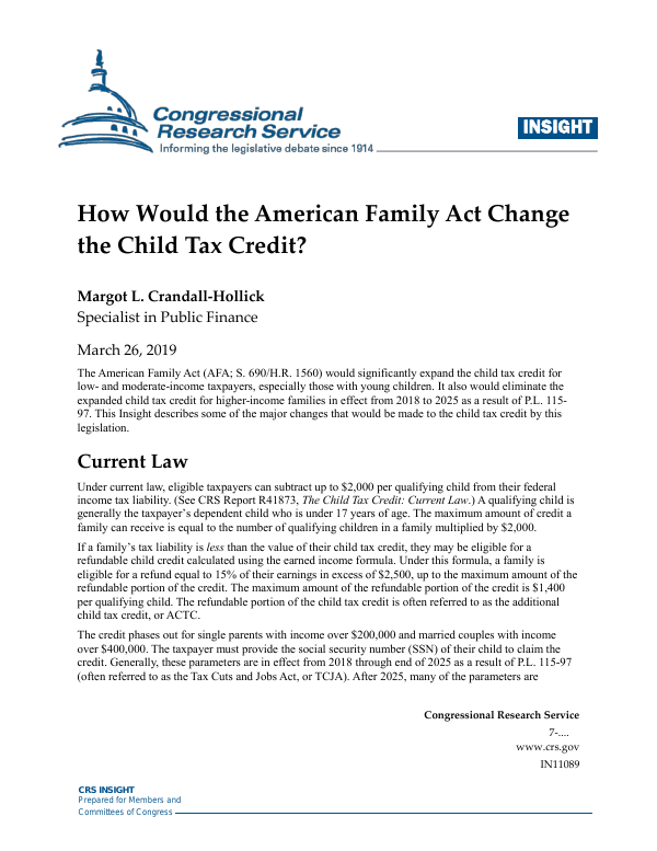 How Would the American Family Act Change the Child Tax Credit