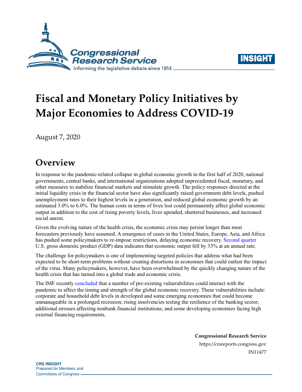 Fiscal and Monetary Policy Initiatives by Major Economies to Address ...