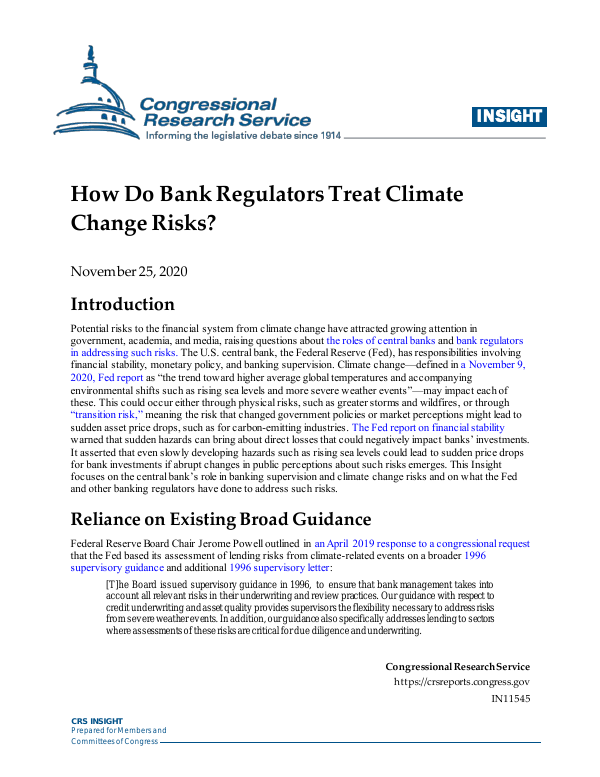 How Do Bank Regulators Treat Climate Change Risks?