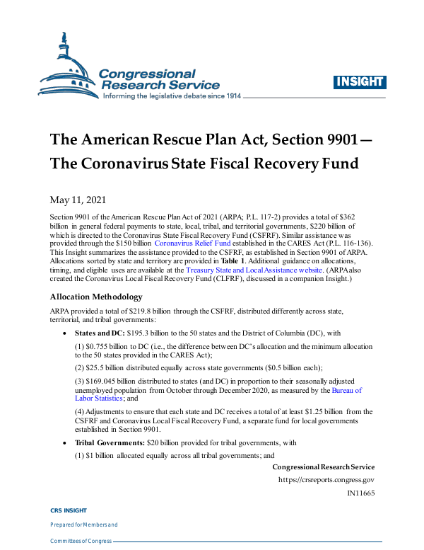 The American Rescue Plan Act, Section 9901—The Coronavirus State Fiscal ...