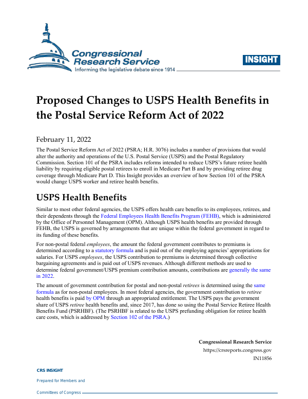 Proposed Changes to USPS Health Benefits in the Postal Service Reform