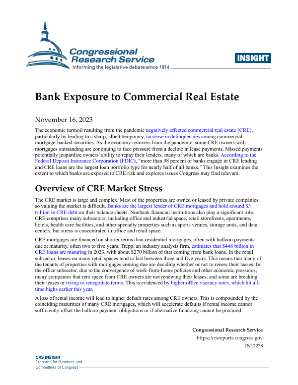 Bank Exposure to Commercial Real Estate