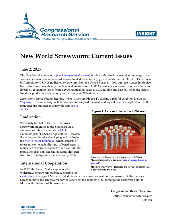 New World Screwworm: Current Issues - EveryCRSReport.com