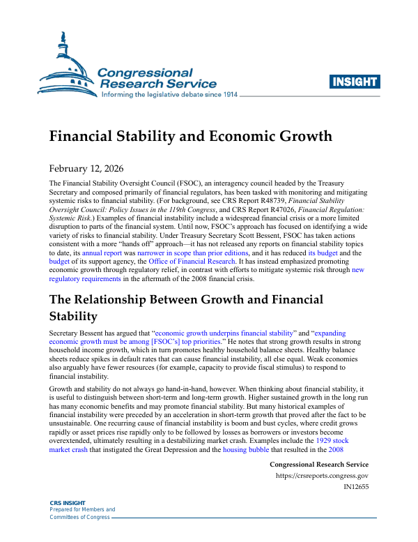 Promoting Financial Stability Financial Stability and Economic Growth - EveryCRSReport.com