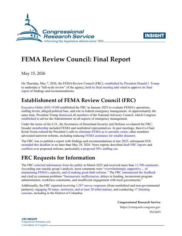 Fema Lab Report Example FEMA Review Council: Final Report - EveryCRSReport.com