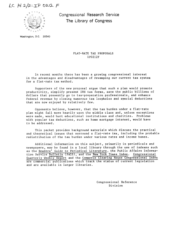 FlatRate Tax Proposals