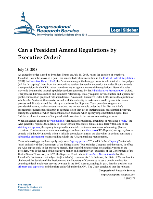Can a President Amend Regulations by Executive Order?