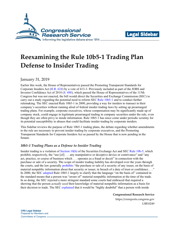 Reexamining The Rule 10b5 1 Trading Plan Defense To Insider Trading Reexamining The Rule 10b5 1 Trading Plan Defense To Insider Trading