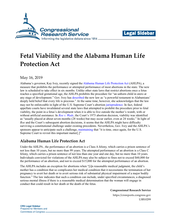 Human Life Protection Fetal Viability and the Alabama Human Life Protection Act ...