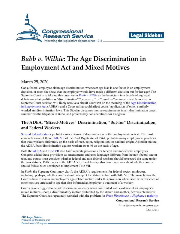 Babb v. Wilkie: The Age Discrimination in Employment Act and Mixed ...