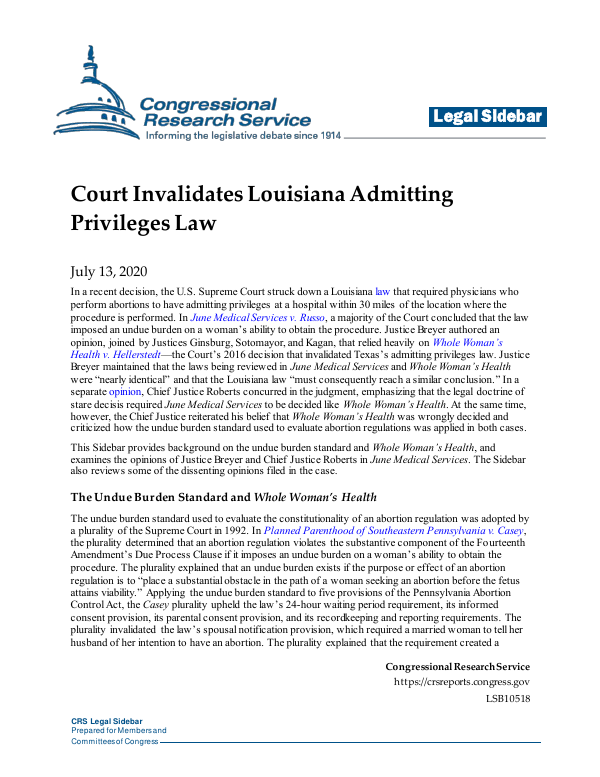 Court Invalidates Louisiana Admitting Privileges Law