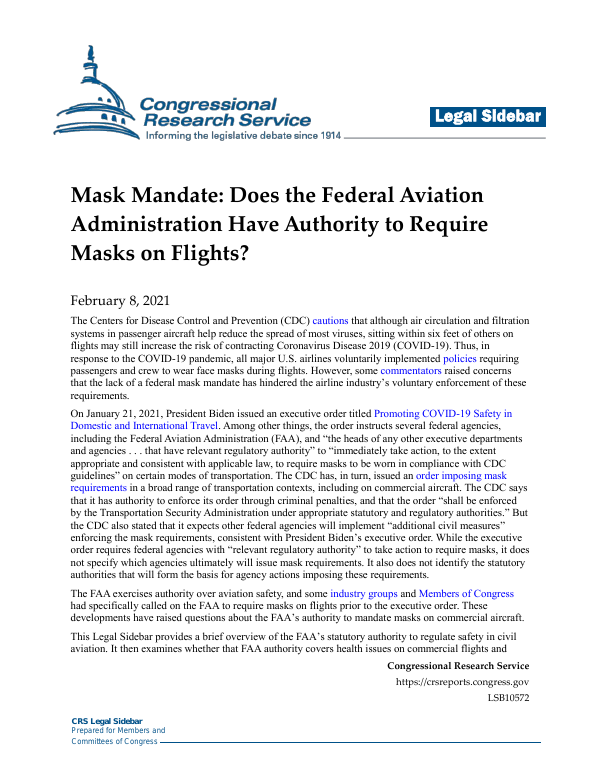 Mask Mandate Does the Federal Aviation Administration Have Authority