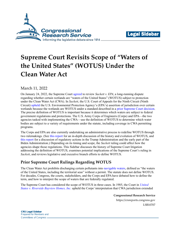 Supreme Court Revisits Scope of “Waters of the United States” (WOTUS ...