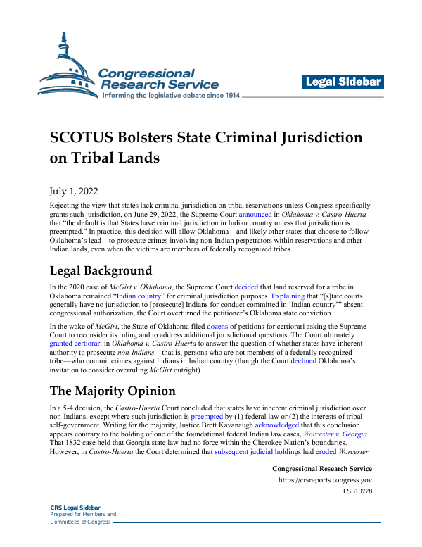 SCOTUS Bolsters State Criminal Jurisdiction on Tribal Lands ...