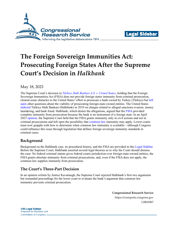 The Foreign Sovereign Immunities Act: Prosecuting Foreign States After ...