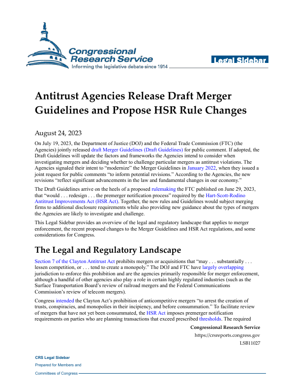 Antitrust Agencies Release Draft Merger Guidelines and Propose HSR Rule