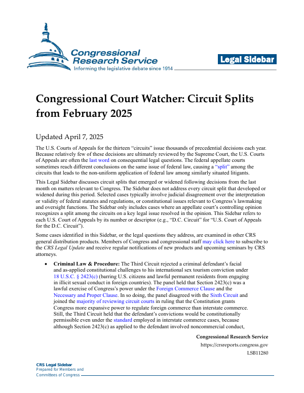 Congressional Court Watcher Circuit Splits From February 2025 Congressional court watcher circuit splits from february 2025