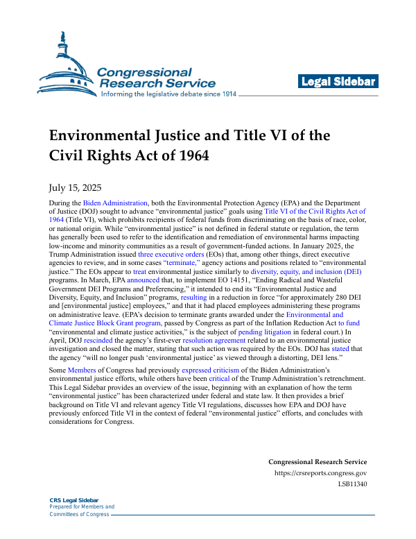 Environmental Justice and Title VI of the Civil Rights Act of 1964 ...