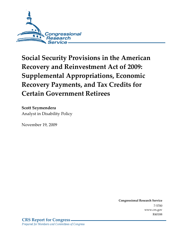 Social Security Provisions in the American Recovery and Reinvestment