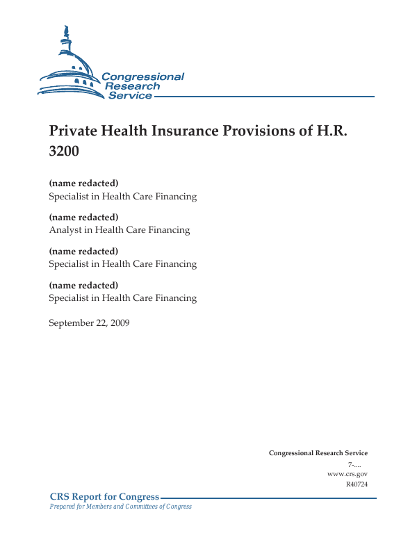 Private Health Insurance Provisions of H.R. 3200 - EveryCRSReport.com