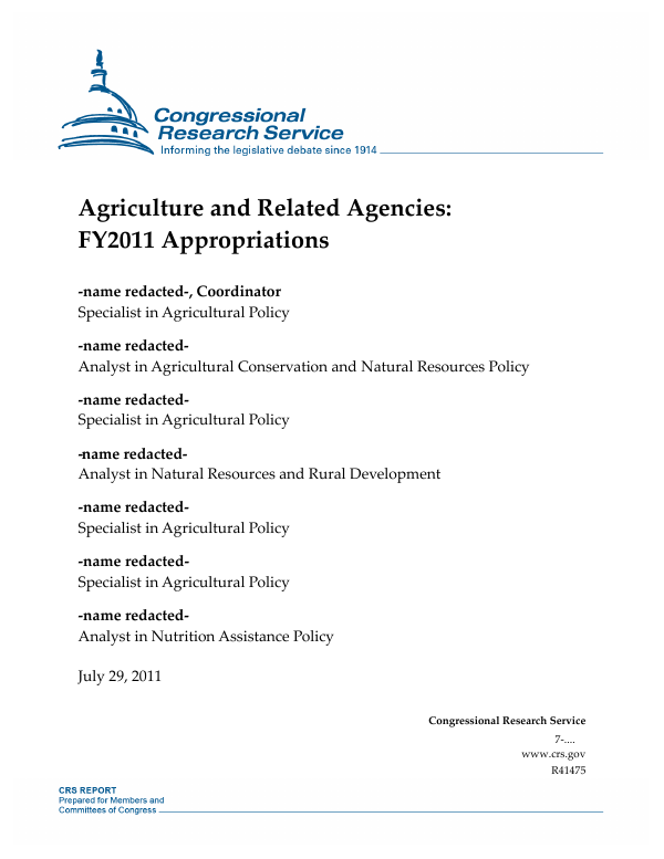 Agriculture and Related Agencies FY2011 Appropriations