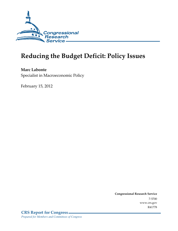 Reducing the Budget Deficit: Policy Issues - EveryCRSReport.com