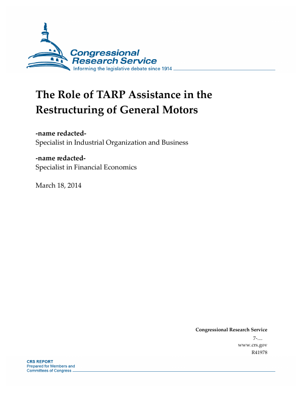 The Role of TARP Assistance in the Restructuring of General Motors
