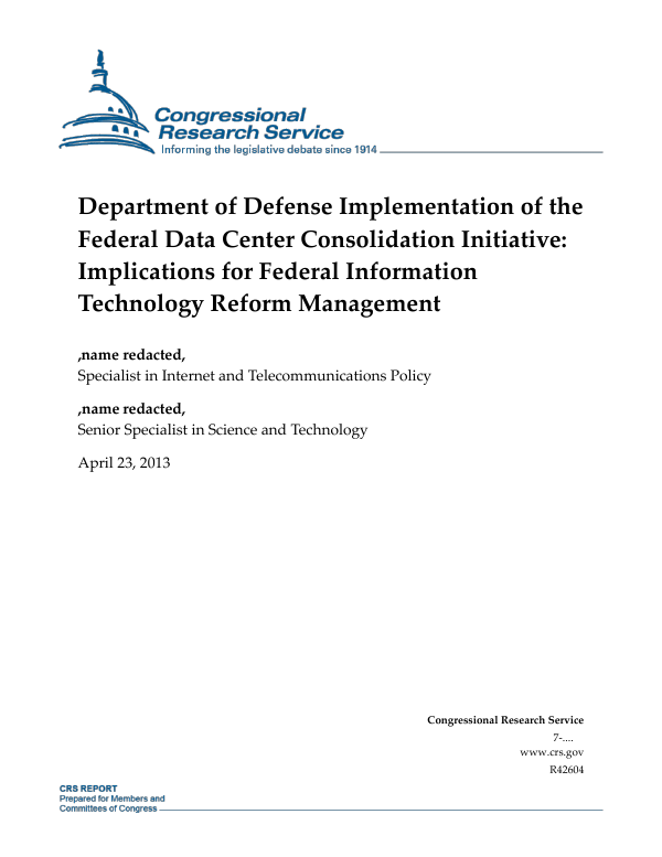 Department of Defense Implementation of the Federal Data Center ...