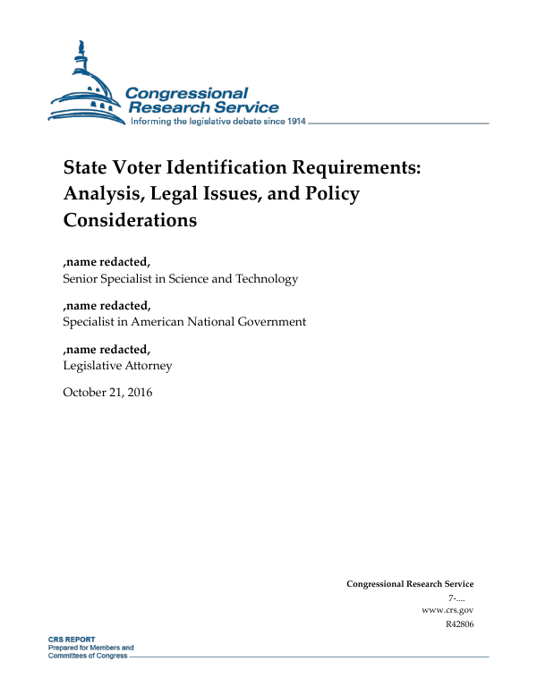 State Voter Identification Requirements: Analysis, Legal Issues, and ...