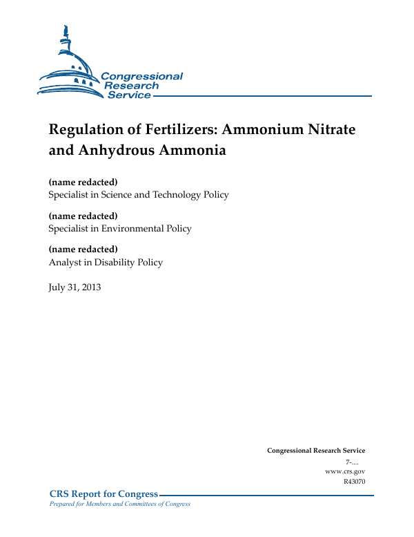Regulation of Fertilizers: Ammonium Nitrate and Anhydrous Ammonia ...