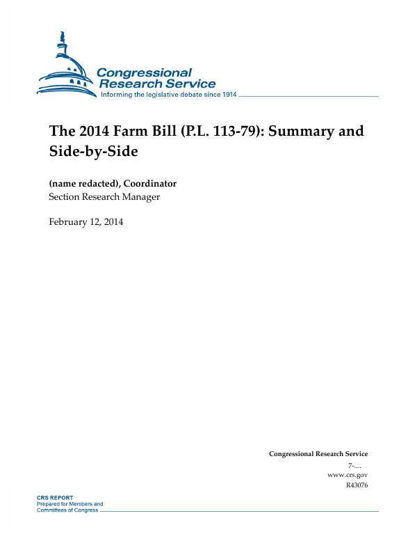The 2014 Farm Bill P L 113 79 Summary And Side By Side Everycrsreport Com