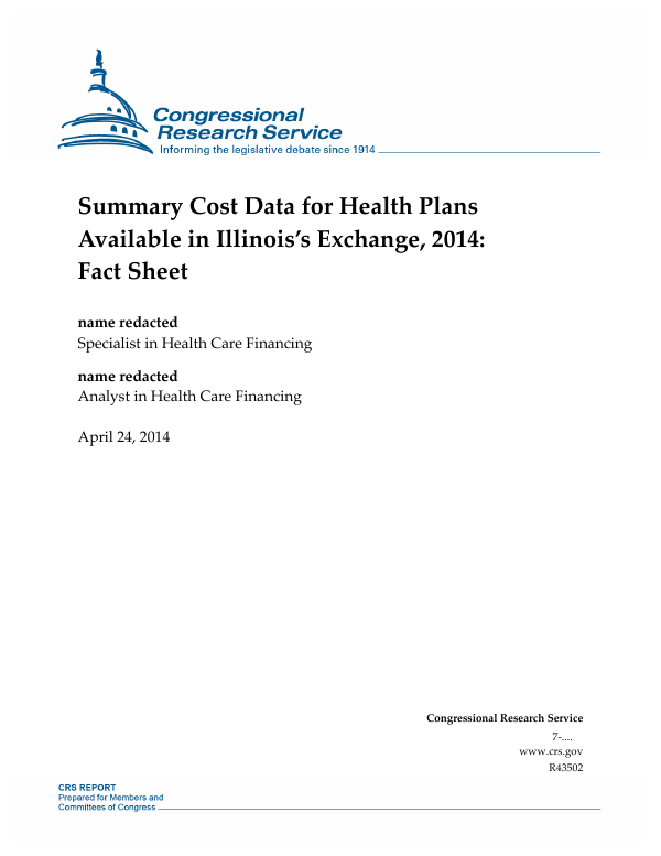 Summary Cost Data for Health Plans Available in Illinois’s Exchange